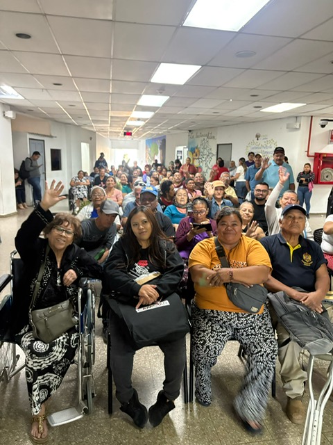 A hospital waiting area filled with patients hoping for joint replacement surgery on an Operation Walk mission trip